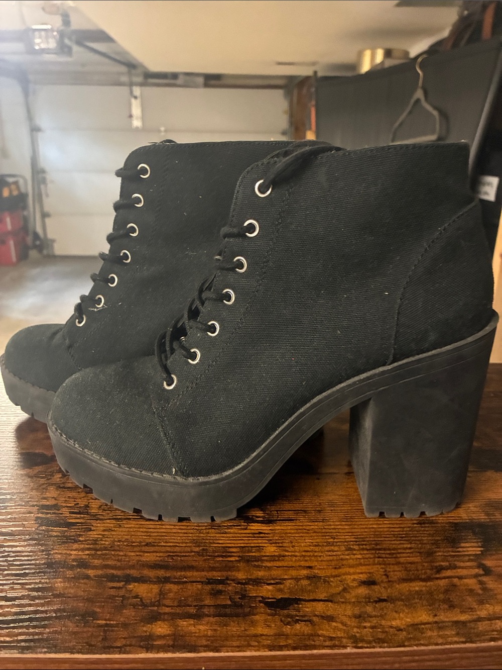 Divided Black Lace-Up Platform Ankle Boots